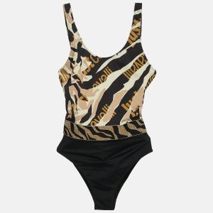 Just Cavalli Black/Yellow Tiger Print Jersey Swimsuit M, Clothing - Luxury Closet