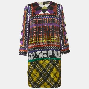 Just Cavalli Multicolor Printed Satin Silk Mini Dress L, Dresses - Luxury Closet