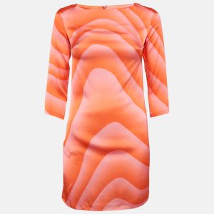 Just Cavalli Orange Printed Silk Satin Mini Dress XS, Dresses - Luxury Closet