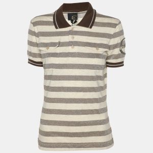 Just Cavalli Brown/Cream Striped Viscose Blend T-Shirt S, Shirts & Tops - Luxury Closet