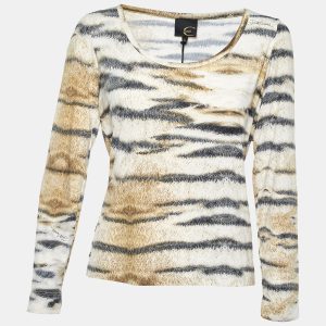 Just Cavalli Beige Printed Jersey Long Sleeve T-Shirt XL, Shirts & Tops - Luxury Closet