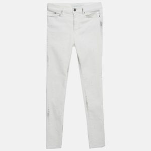 Karl Lagerfeld White Splatter Print Denim Jeans S Waist 27", Jeans - Luxury Closet