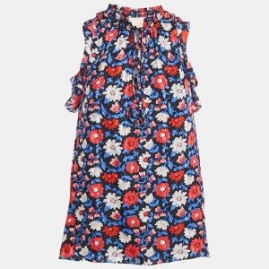 Kate Spade Blue Floral Print Silk Ruffled Top S, Shirts & Tops - Luxury Closet