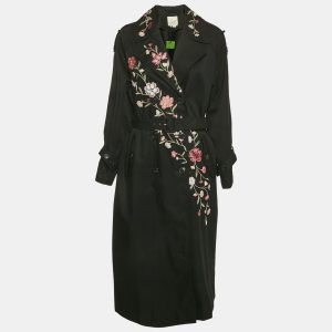 Kate Spade Black Floral Embroidery Gabardine Belted Trench Coat M, Coats & Jackets - Luxury Closet
