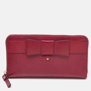 Kate Spade Burgundy Leather Bow Zip Around Wallet, Wallets & Money Clips - Luxury Closet catalog