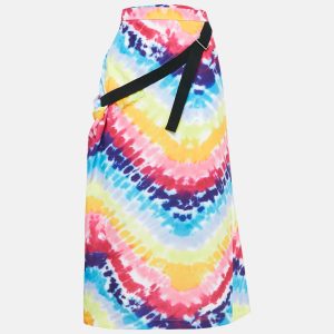Kenzo Multicolor Tie-Dye Print Satin Belted Midi Skirt M, Skirts - Luxury Closet