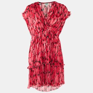Kenzo Dark Pink Printed Plisse Soft Flared Dress S, Dresses - Luxury Closet catalog