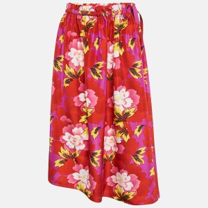 Kenzo Red Floral Print Silk High-Low Midi Skirt M, Skirts - Luxury Closet