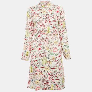 Kenzo White Printed Viscose Button Front Belted Dress S, Dresses - Luxury Closet