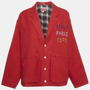 Kenzo Red Logo Embroidered Cotton Oversized Workwear Jacket S, Coats & Jackets - Luxury Closet catalog