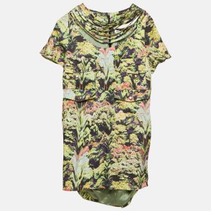 Kenzo Green Abstract Crepe Cut-Out Neck Detail Mini Dress S, Dresses - Luxury Closet