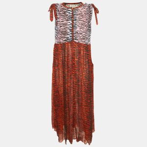 Kenzo Burgundy Animal Printed SIlk Chiffon Paneled Oversized Maxi Dress S, Dresses - Luxury Closet