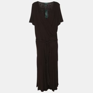 Lauren Ralph Lauren Choco Brown Jersey Belted Midi Dress XXXL, Dresses - Luxury Closet