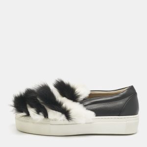 Le Silla Black/White Leather and Mink Fur Slip On Sneakers Size 40, Athletic Shoes & Sneakers - Luxury Closet
