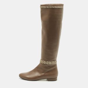 Le Silla Brown Leather Chain Detail Knee High Boots Size 37, Boots - Luxury Closet catalog