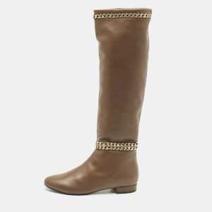 Le Silla Brown Leather Chain Detail Knee High Boots Size 37.5, Boots - Luxury Closet catalog