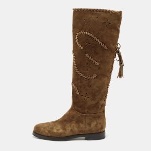 Le Silla Brown Suede Tassel Detail Knee Length Boots Size 40, Boots - Luxury Closet catalog
