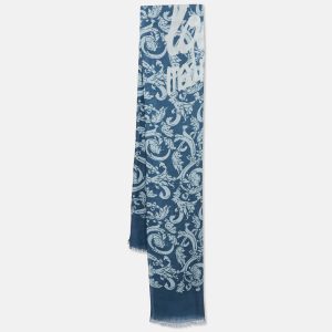 Loewe Blue Print Cotton and Cashmere Fringed Scarf, Scarves & Shawls - Luxury Closet catalog
