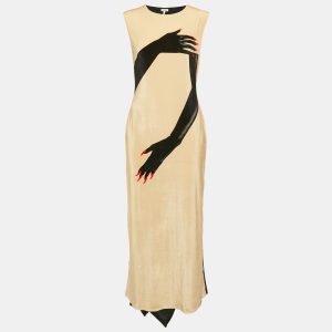 Loewe Beige/Black Gloves Print Velvet Asymmetric Midi Dress S, Dresses - Luxury Closet catalog