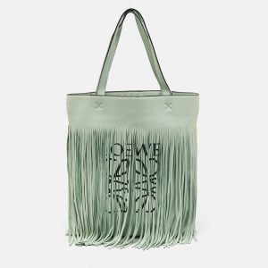 Loewe Pastel Green Leather Paulas Ibiza Edition Vertical Fringe Tote, Tote Handbags - Luxury Closet catalog