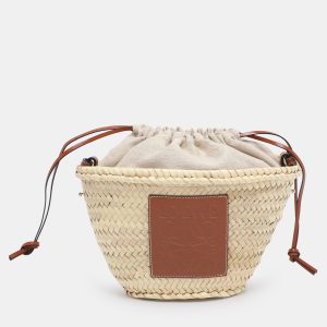 Loewe Beige/Brown Raffia and Canvas Drawstring Bucket Bag, Shoulder Bags - Luxury Closet catalog
