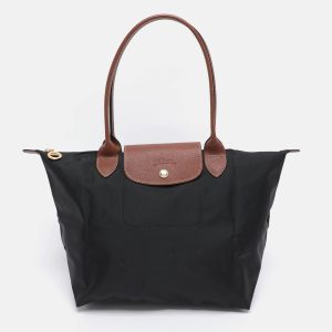 Longchamp Black/Brown Nylon and Leather Small Le Pliage Tote, Tote Handbags - Luxury Closet catalog