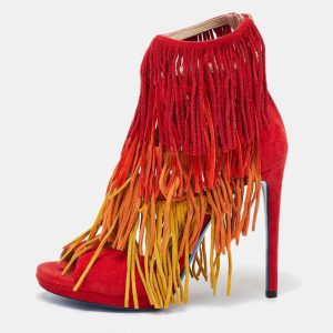 Loriblu Tri Color Suede Fringe Detailed Ankle Strap Sandals  Size 36.5, Sandals - Luxury Closet