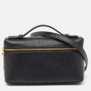 Loro Piana Black Ostrich Leather Extra Pocket L19 Pouch, Clutches & Special Occasion Bags - Luxury Closet catalog