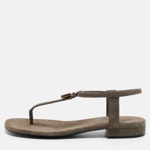 Loro Piana Grey Suede Mindil Slingback Thong Sandals Size 38, Sandals - Luxury Closet