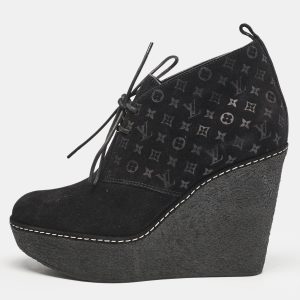 Louis Vuitton Black Monogram Suede Wedge Ankle Boots Size 36, Boots - Luxury Closet catalog