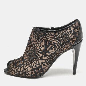 Louis Vuitton Black Lace and Mesh  Monogram Zip Up Booties Size 38.5, Boots - Luxury Closet catalog