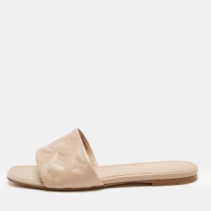 Louis Vuitton Light Pink Monogram Embossed Leather Revival Flat Slides Size 38, Sandals - Luxury Closet catalog