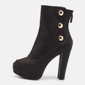 Louis Vuitton Black Nubuck Leather Embellished Platform Booties Size 37.5, Boots - Luxury Closet catalog