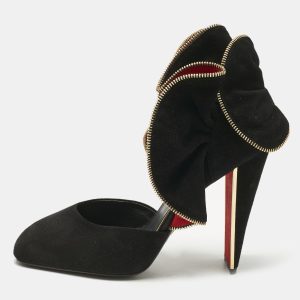 Louis Vuitton Black Suede Ruffle Detail Square Toe Pumps Size 37, Pumps - Luxury Closet