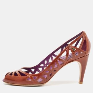 Louis Vuitton Brown Leather Cutout Peep Toe Pumps Size 38.5, Pumps - Luxury Closet catalog