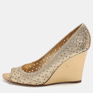 Louis Vuitton Gold Laser Cut Patent Leather Peep Toe Pumps Size 39, Pumps - Luxury Closet catalog