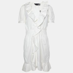 Love Moschino White Cotton Ruffle Detail Knee Length Dress M, Dresses - Luxury Closet