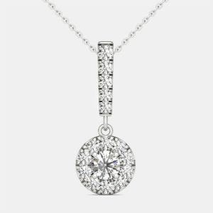 14K White Gold Natural Diamond Halo Stick Pendant Necklace (3/4 Ct), Necklaces - Luxury Closet catalog
