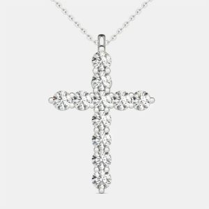 14K Hypoallergenic White Gold Natural Diamond Cross Pendant Necklace (1.00 Ctw), Necklaces - Luxury Closet