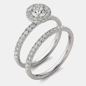 14K White Gold Halo Bridal Ring (1.00 Ctw, I1-I2), Rings - Luxury Closet catalog