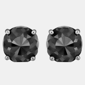 14K White Gold Black Stone Stud Earrings (Appox 6.00 cts), Earrings - Luxury Closet