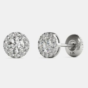 14K White Gold Natural Diamond Halo Screw Back Earrings (1.00 Ctw), Earrings - Luxury Closet