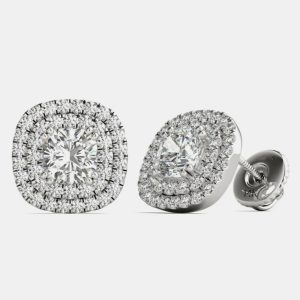 14K Gold Natural Diamond Double Halo Screw Back Earrings (1.00 Ctw), Earrings - Luxury Closet