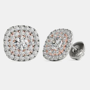 14K Gold Natural Diamond Double Halo Screw Back Earrings (1.00 Ctw), Earrings - Luxury Closet