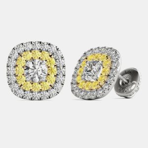 14K Gold Natural Diamond Double Halo Screw Back Earrings (1.00 Ctw), Earrings - Luxury Closet