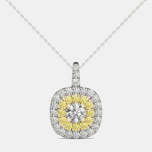 14K White Gold Natural Diamond Double Halo Pendant (1.00 Ctw), Necklaces - Luxury Closet