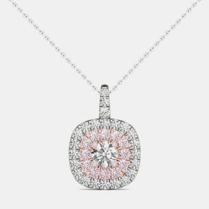 14K White Gold Natural Diamond Double Halo Pendant (1.00 Ctw), Necklaces - Luxury Closet