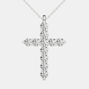 14K Hypoallergenic White Gold Natural Diamond Cross Pendant Necklace (1/2 Ctw), Necklaces - Luxury Closet