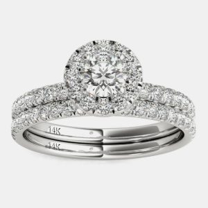 14K White Gold Natural Diamond Halo Wedding Ring Set (1.50 Ctw), Rings - Luxury Closet catalog