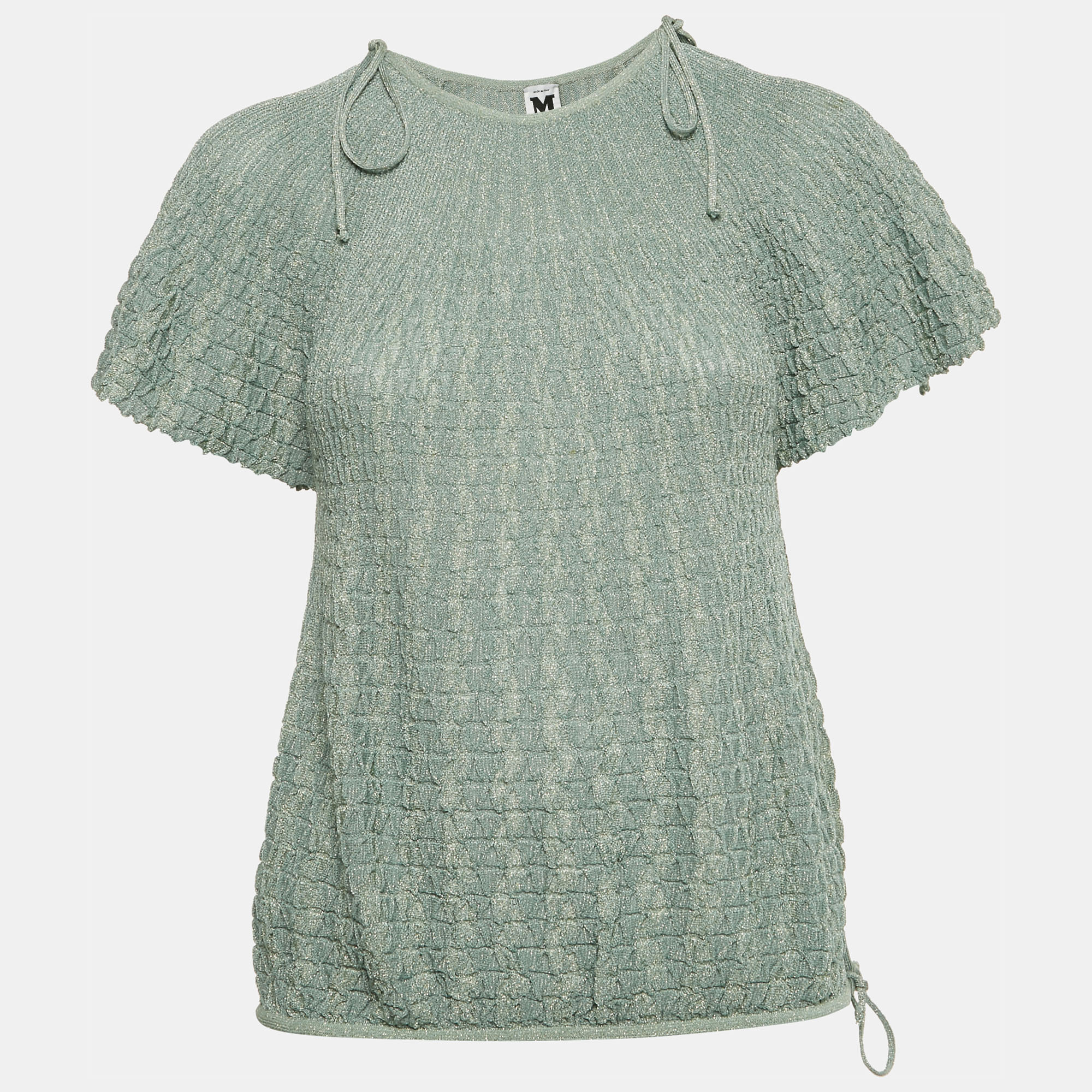 M Missoni Green Textured Lurex Knit Top L, Shirts & Tops - Luxury Closet